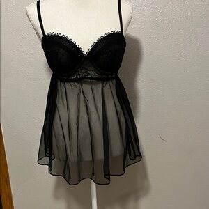 Victoria's Secret Black Sheer Lace Chemise